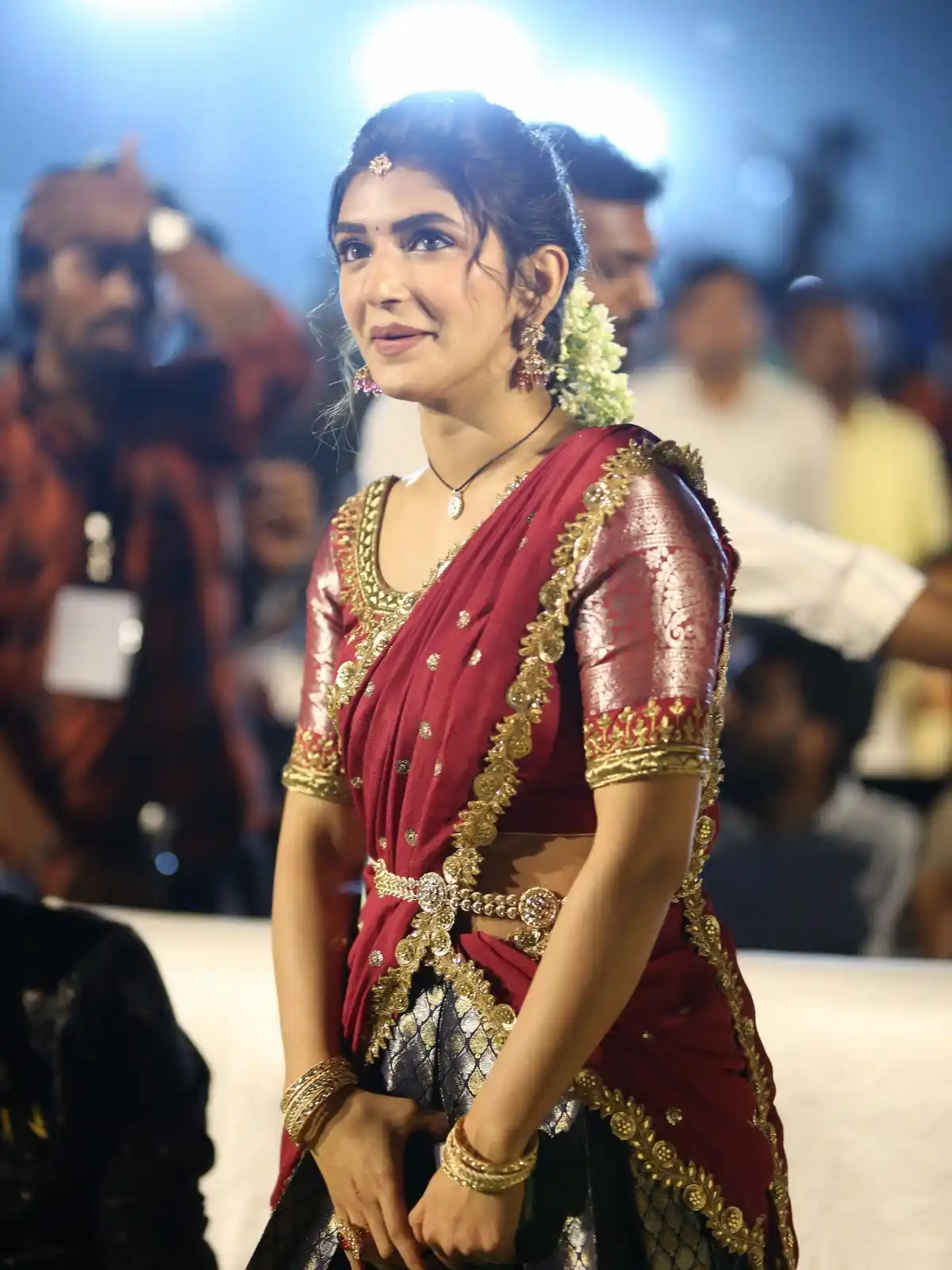 Sreeleela Cute Photos in Half Saree at Bhagavanth Kesari Trailer Launch Event