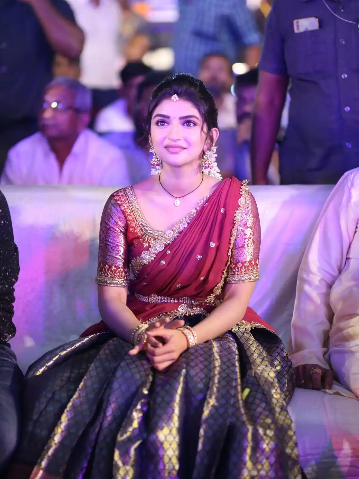 Sreeleela Cute Photos in Half Saree at Bhagavanth Kesari Trailer Launch Event