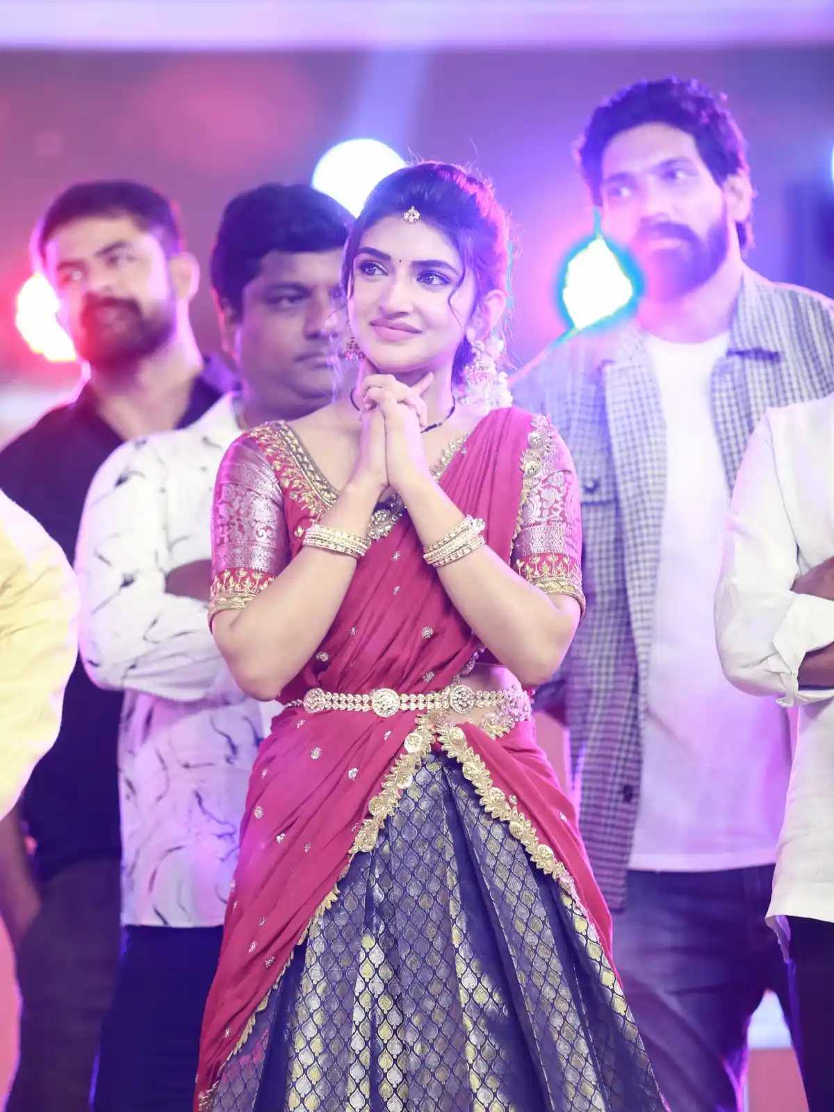 Sreeleela Cute Photos in Half Saree at Bhagavanth Kesari Trailer Launch Event