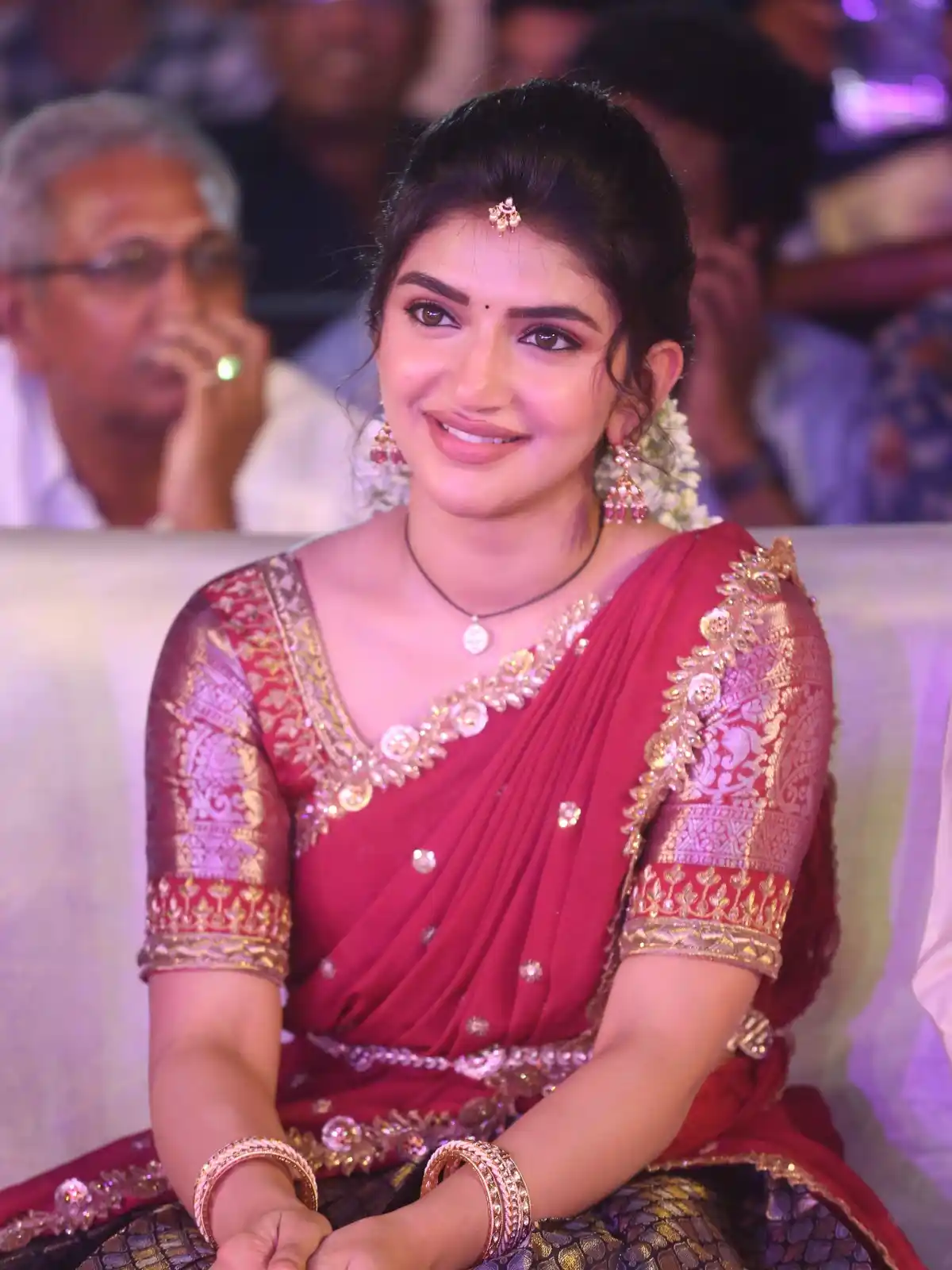 Sreeleela Cute Photos in Half Saree at Bhagavanth Kesari Trailer Launch Event