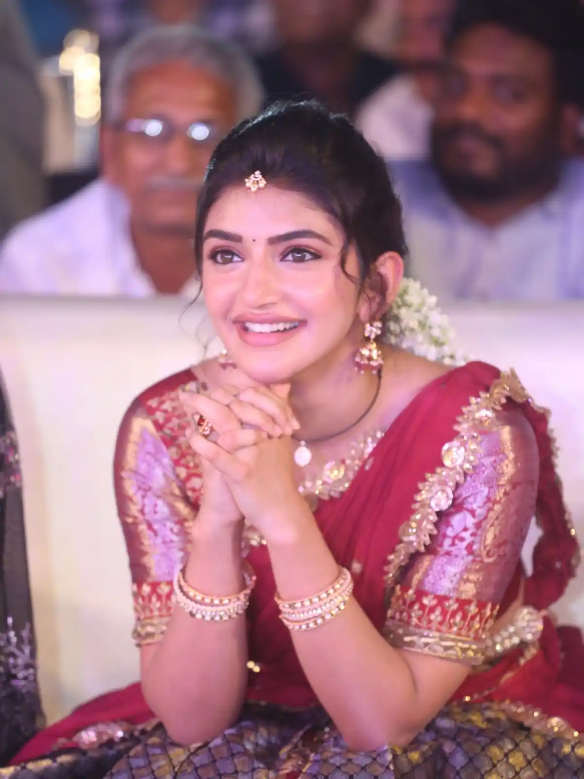Sreeleela Cute Photos in Half Saree at Bhagavanth Kesari Trailer Launch Event