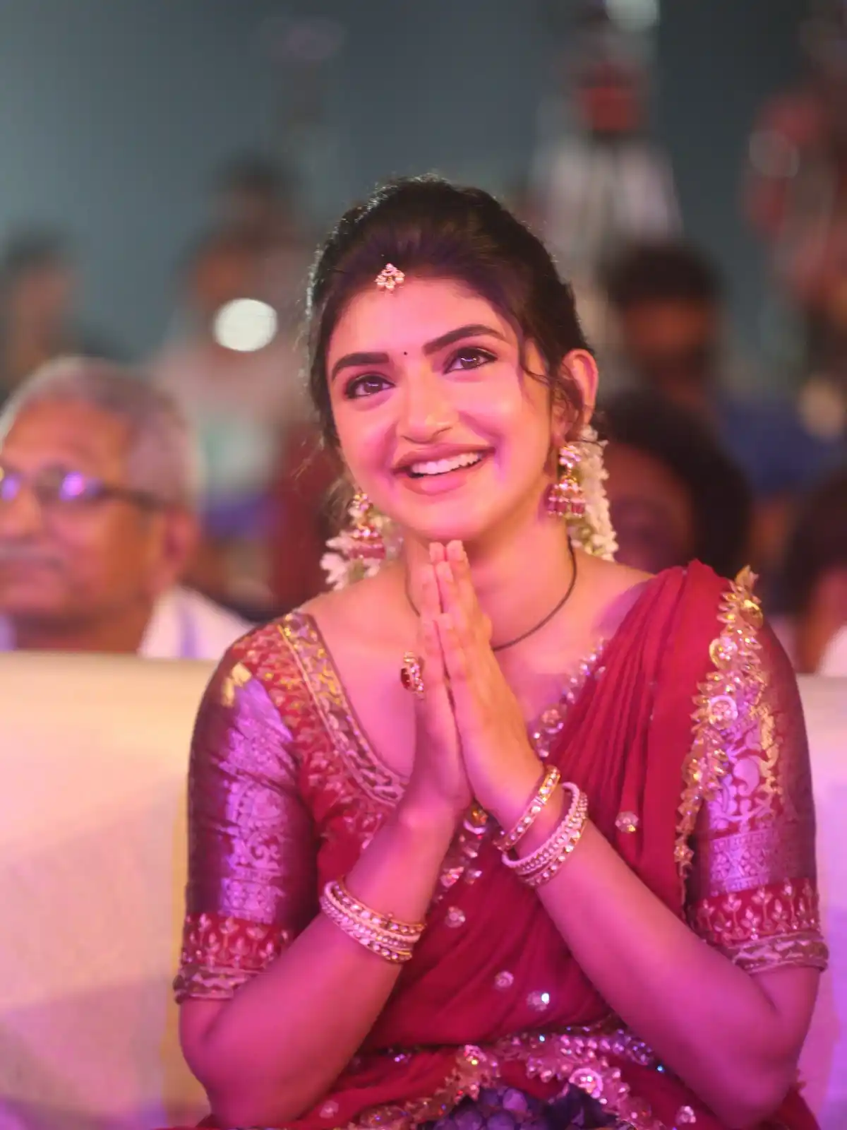 Sreeleela Cute Photos in Half Saree at Bhagavanth Kesari Trailer Launch Event