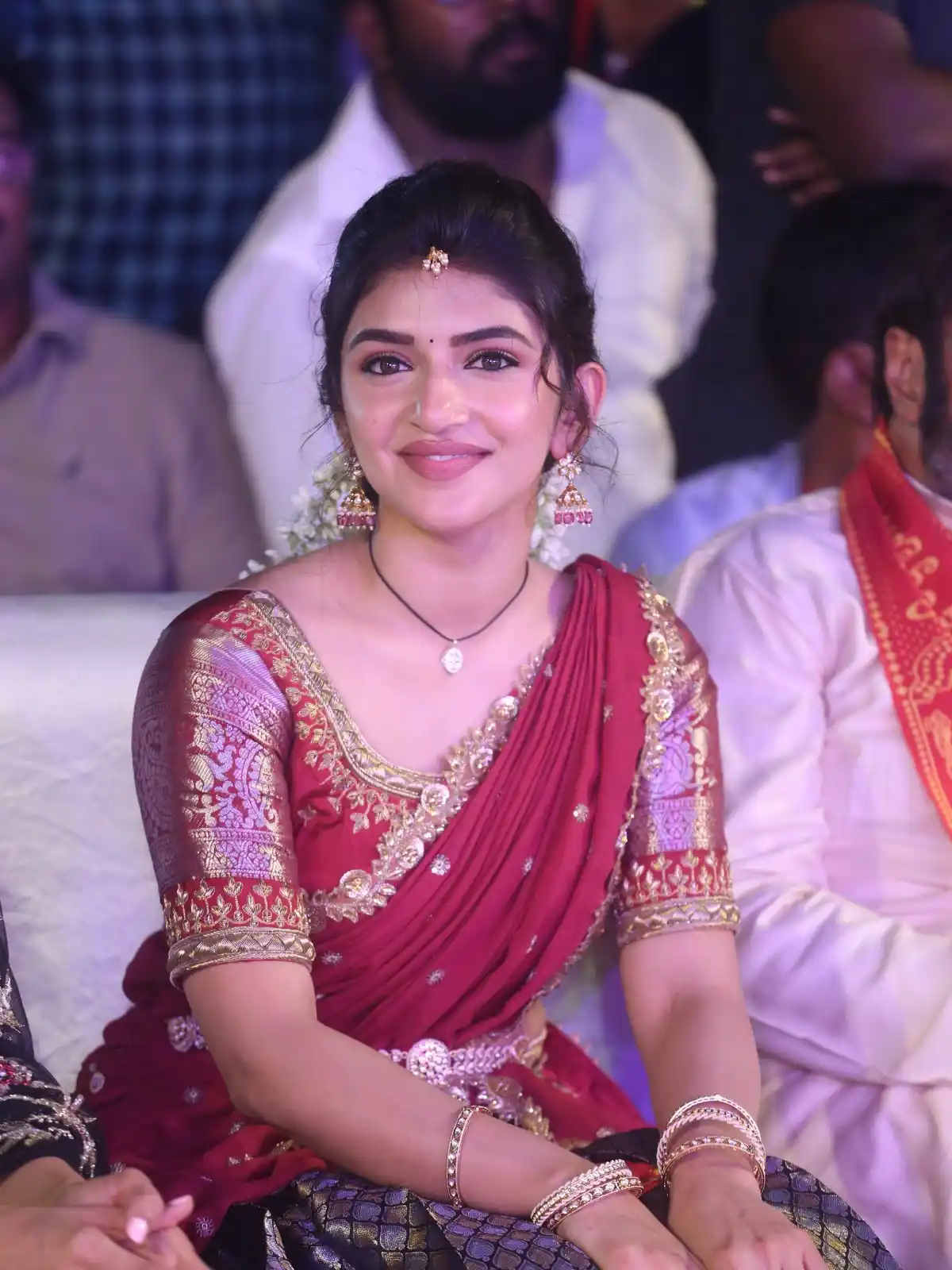 Sreeleela Cute Photos in Half Saree at Bhagavanth Kesari Trailer Launch Event