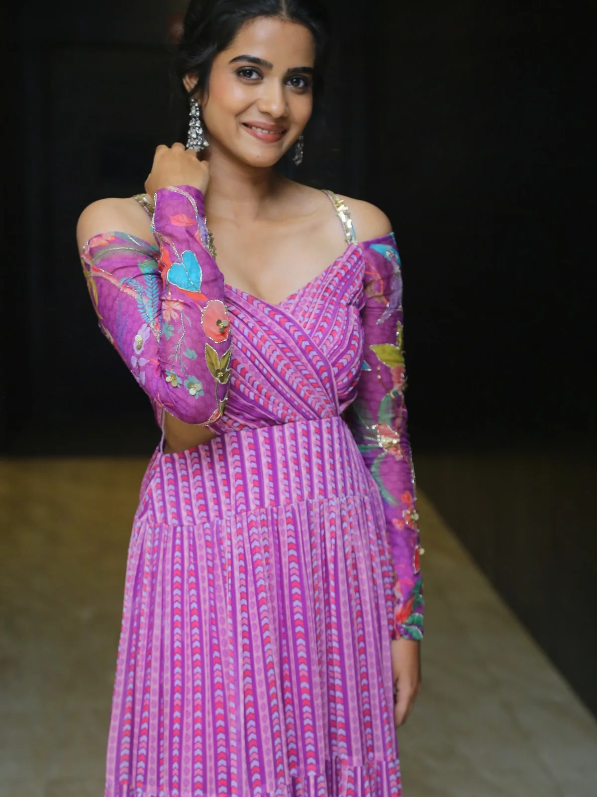 Sri Gouri Priya in Long Frock at MAD Movie Promotions