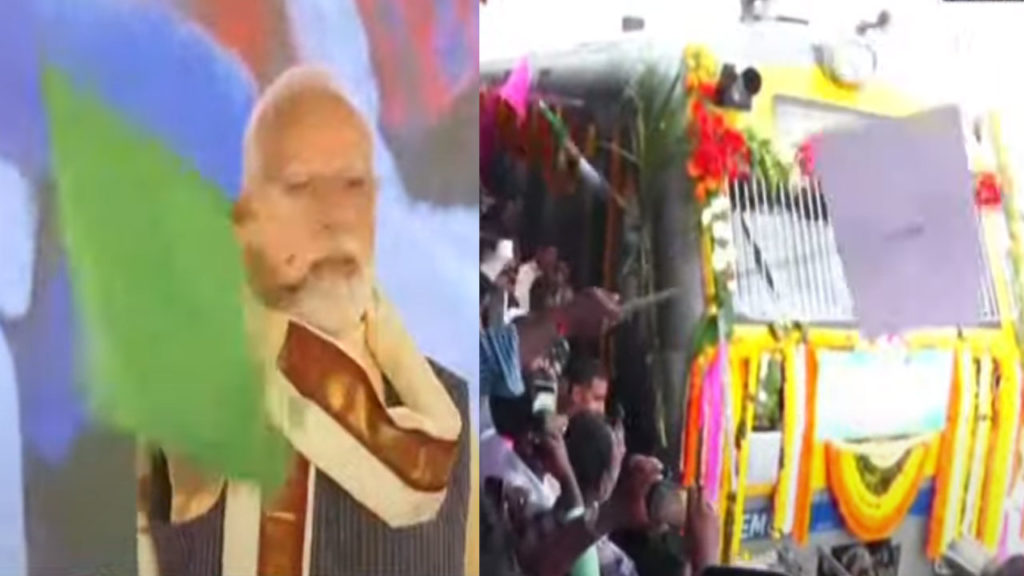 pm modi flagged off siddipet to secundrabad first rail