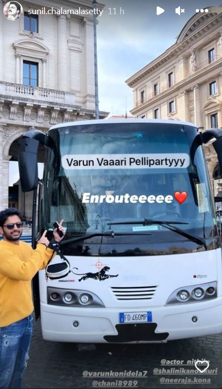 Nithin family En route Varun Lavanya Marriage in Bus 
