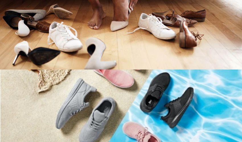 slippers and shoes in reverse angle