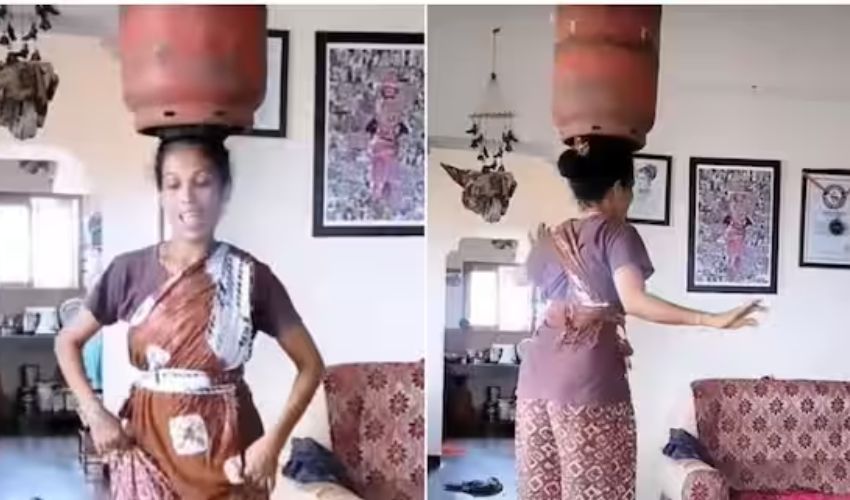woman dancing with gas cylinder