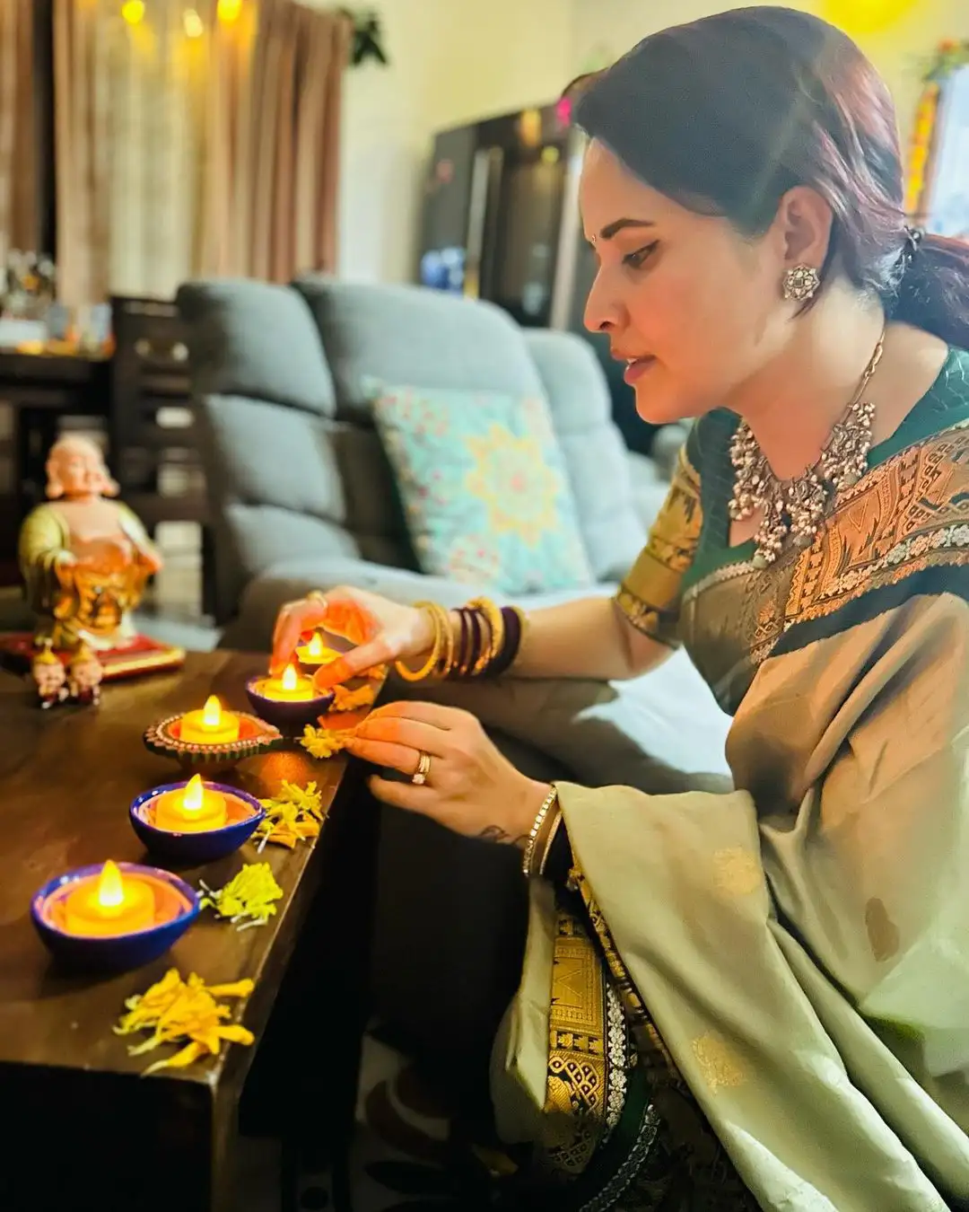 Anasuya Bharadwaj Diwali Celebrations with Family