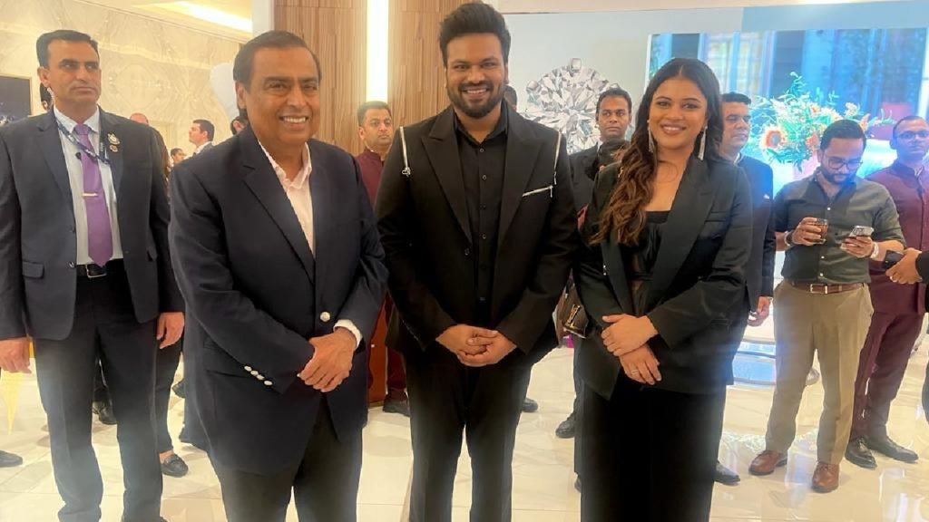 Manchu Manoj met Ambani along with his wife bhuma mounika