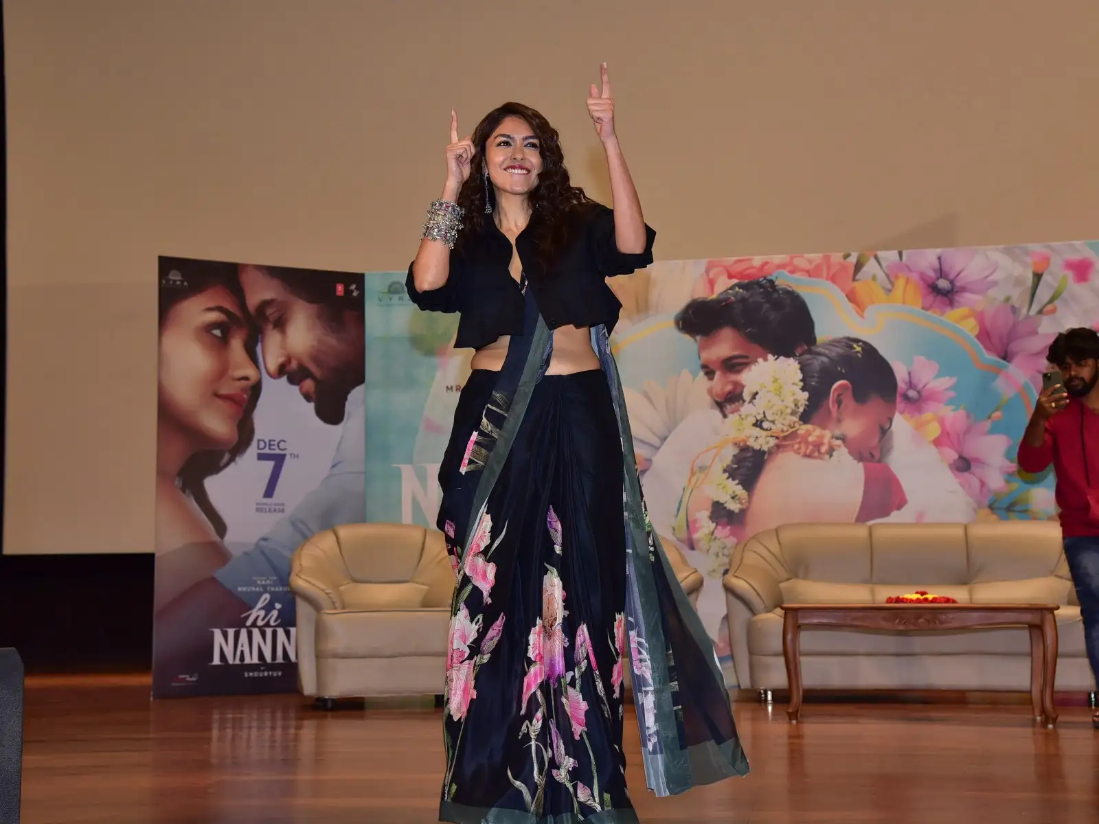 Mrunal Thakur Cute Looks in Black Saree at Hi Nanna Movie Song Launch Event 