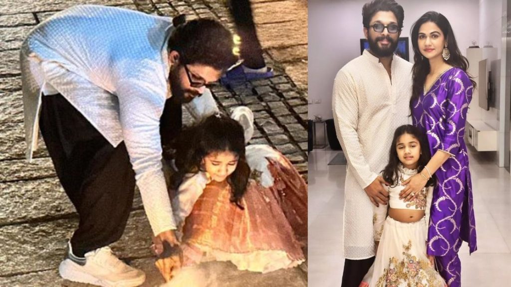 Pushpa star Allu Arjun diwali celebrations with his daughter Allu Arha