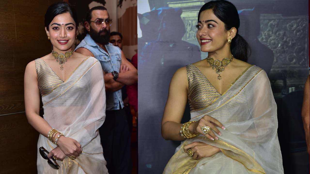 Rashmika Mandanna : యానిమల్ మూవీ ప్రమోషన్స్‌లో రష్మిక చీర అందాలు..