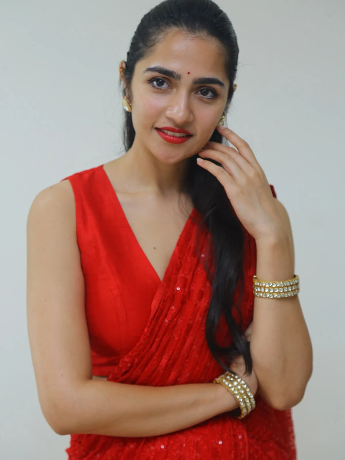 Rukmini Vasanth saree photos at Sapta Sagaralu Dhaati side B promotions