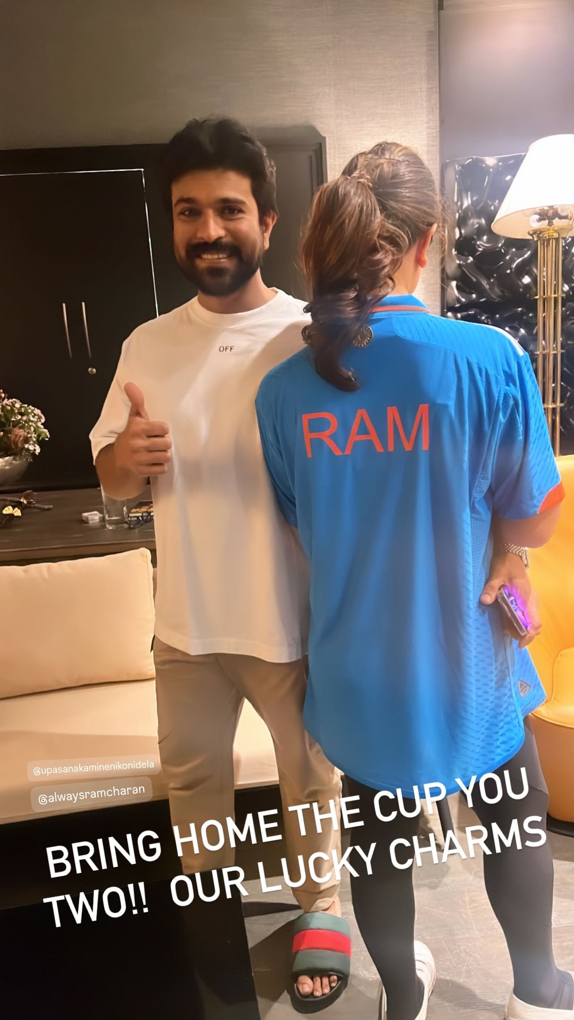 Upasana indian jersey pic with Ram Charan gone viral