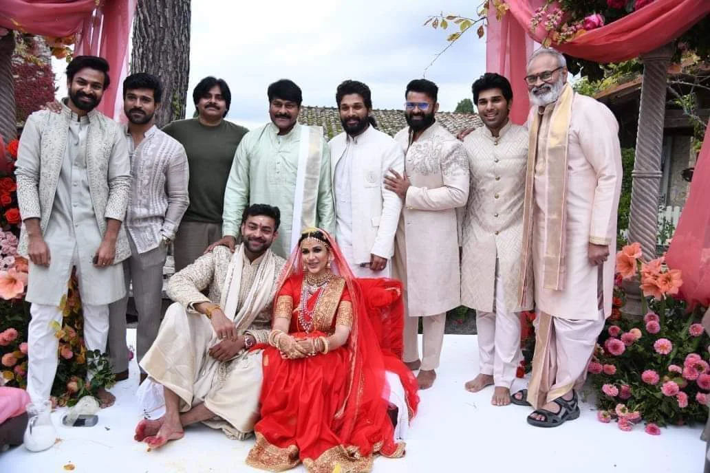 Varun Tej Lavanya Tripathi marriage photos with mega heroes