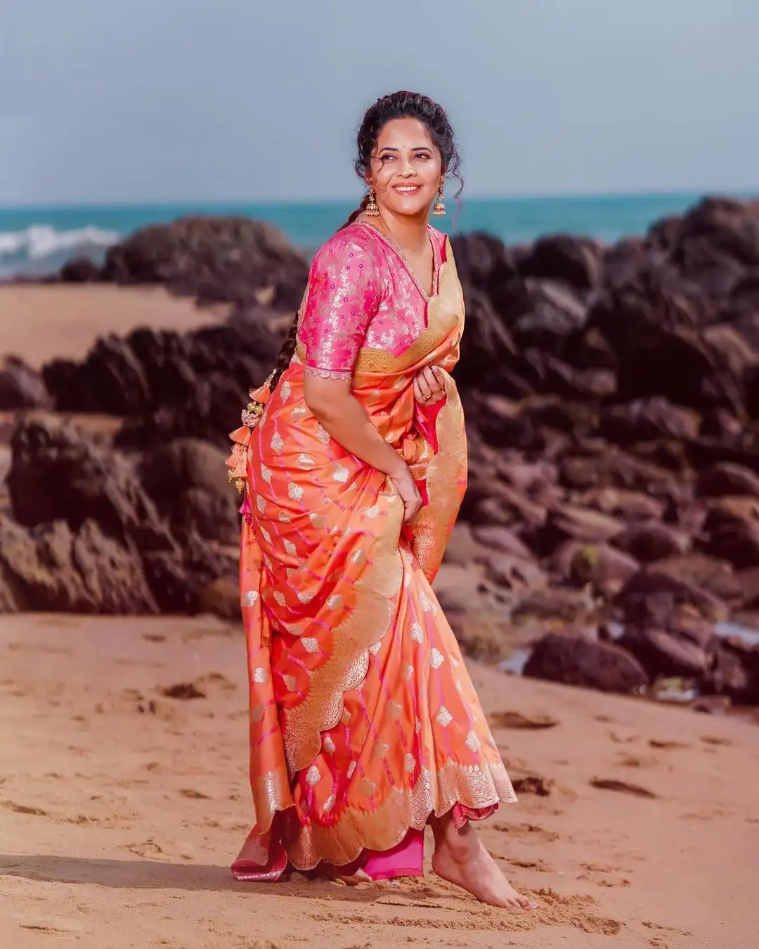 Anasuya Bharadwaj Saree Photos at Beach