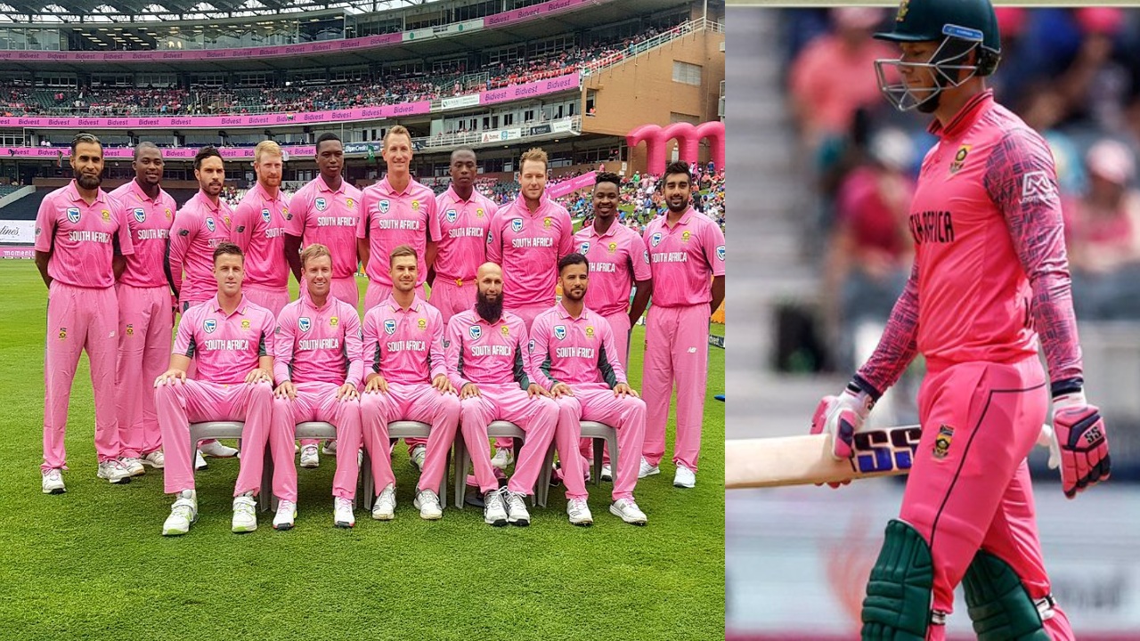 Pink Jerseys : పింక్ కలర్ జెర్సీతో బరిలోకి దిగిన దక్షిణాఫ్రికా ఆటగాళ్లు.. స్టేడియం మొత్తం గులాబీమయం.. ఎందుకో తెలుసా..? Pink Jerseys : పింక్ కలర్ జెర్సీతో బరిలోకి దిగిన దక్షిణాఫ్రికా ఆటగాళ్లు.. స్టేడియం మొత్తం గులాబీమయం.. ఎందుకో తెలుసా..?