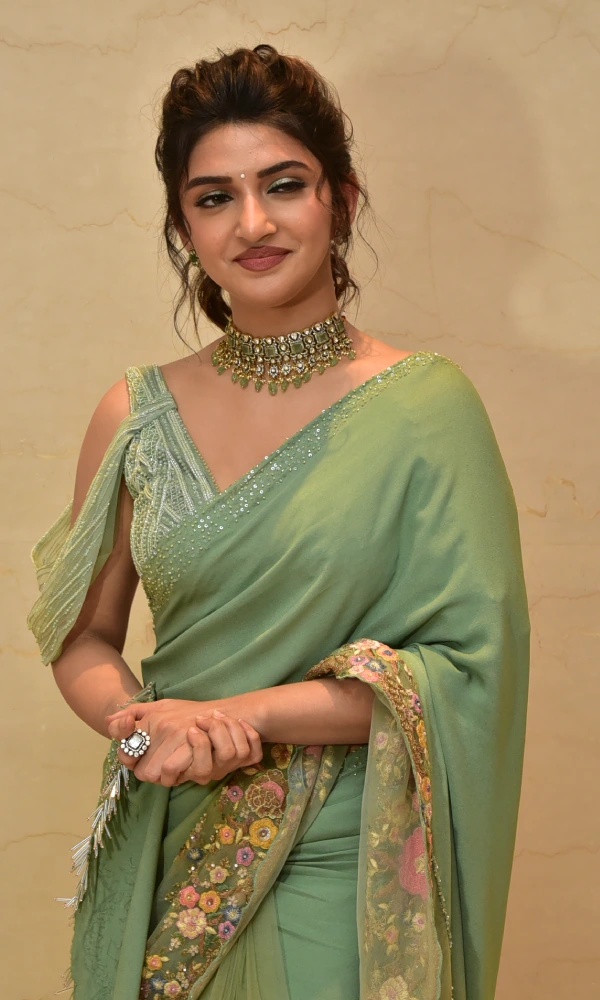 Sreeleela Saree Photos at Raviteja Dhamaka one Year Celebrations
