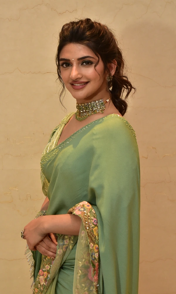 Sreeleela Saree Photos at Raviteja Dhamaka one Year Celebrations