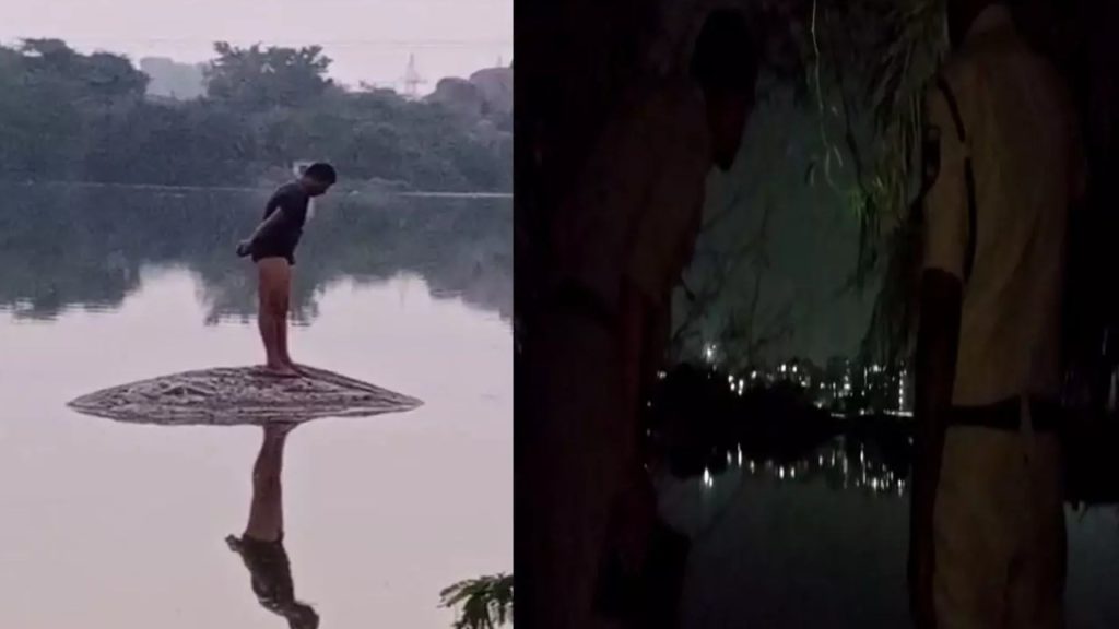 Thief in middle of pond