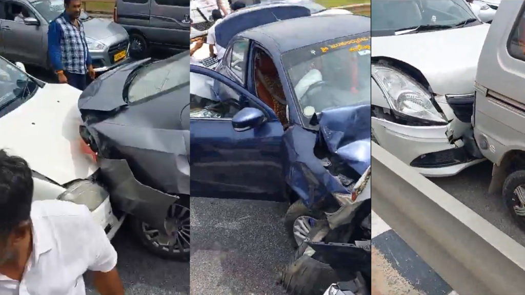 bunch of bad drivers tailgated and rear ended each other says a user about Bangaluru cars accident
