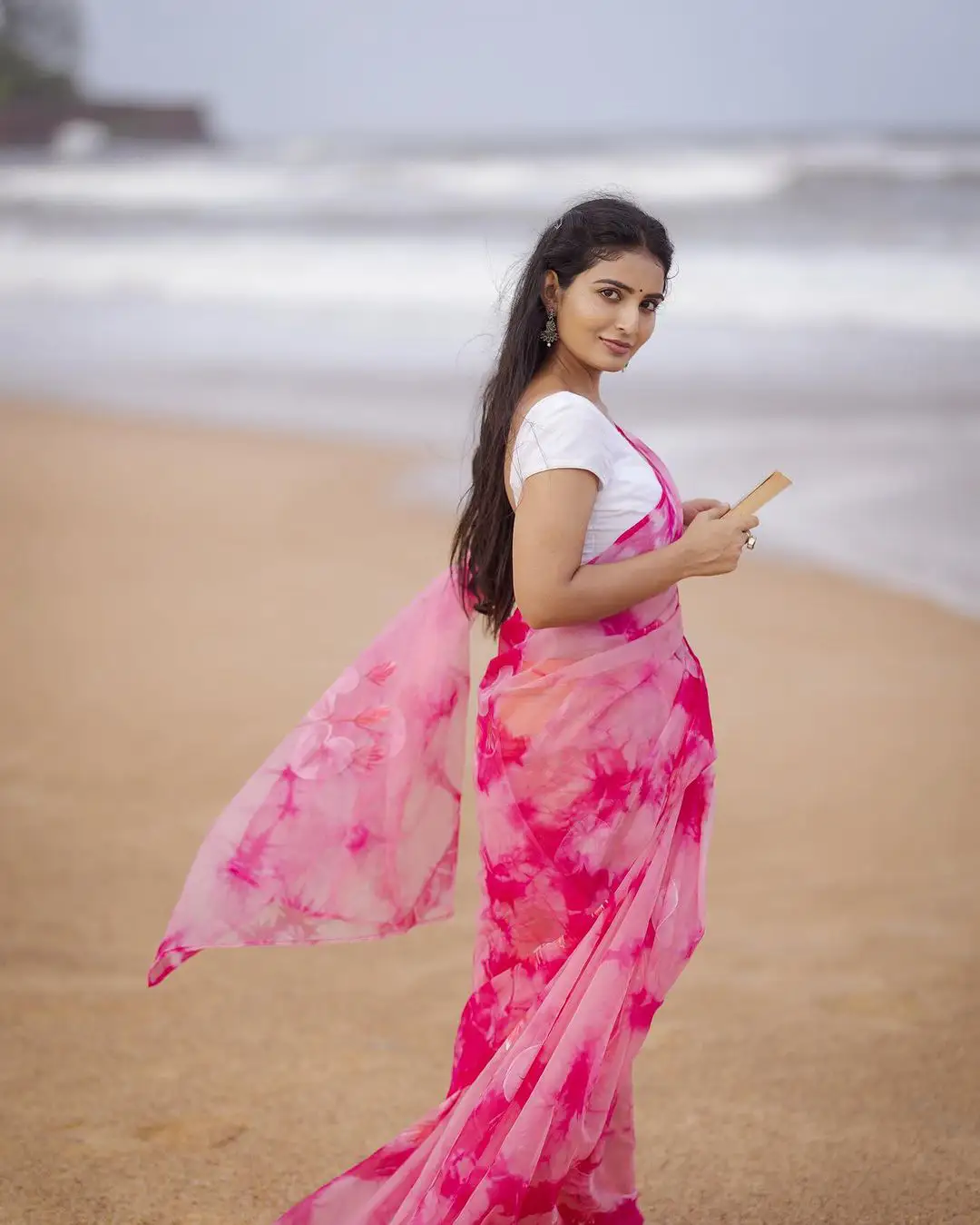 Ananya Nagalla Cute Photos in Saree at Beach
