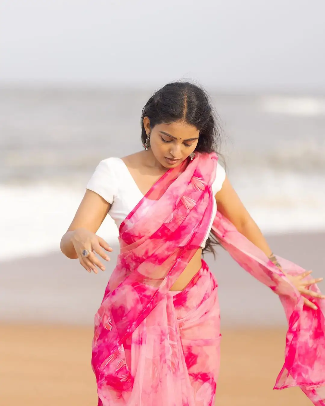 Ananya Nagalla Cute Photos in Saree at Beach