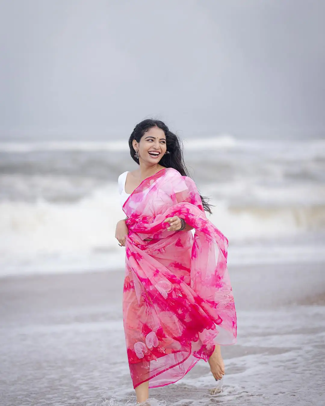 Ananya Nagalla Cute Photos in Saree at Beach