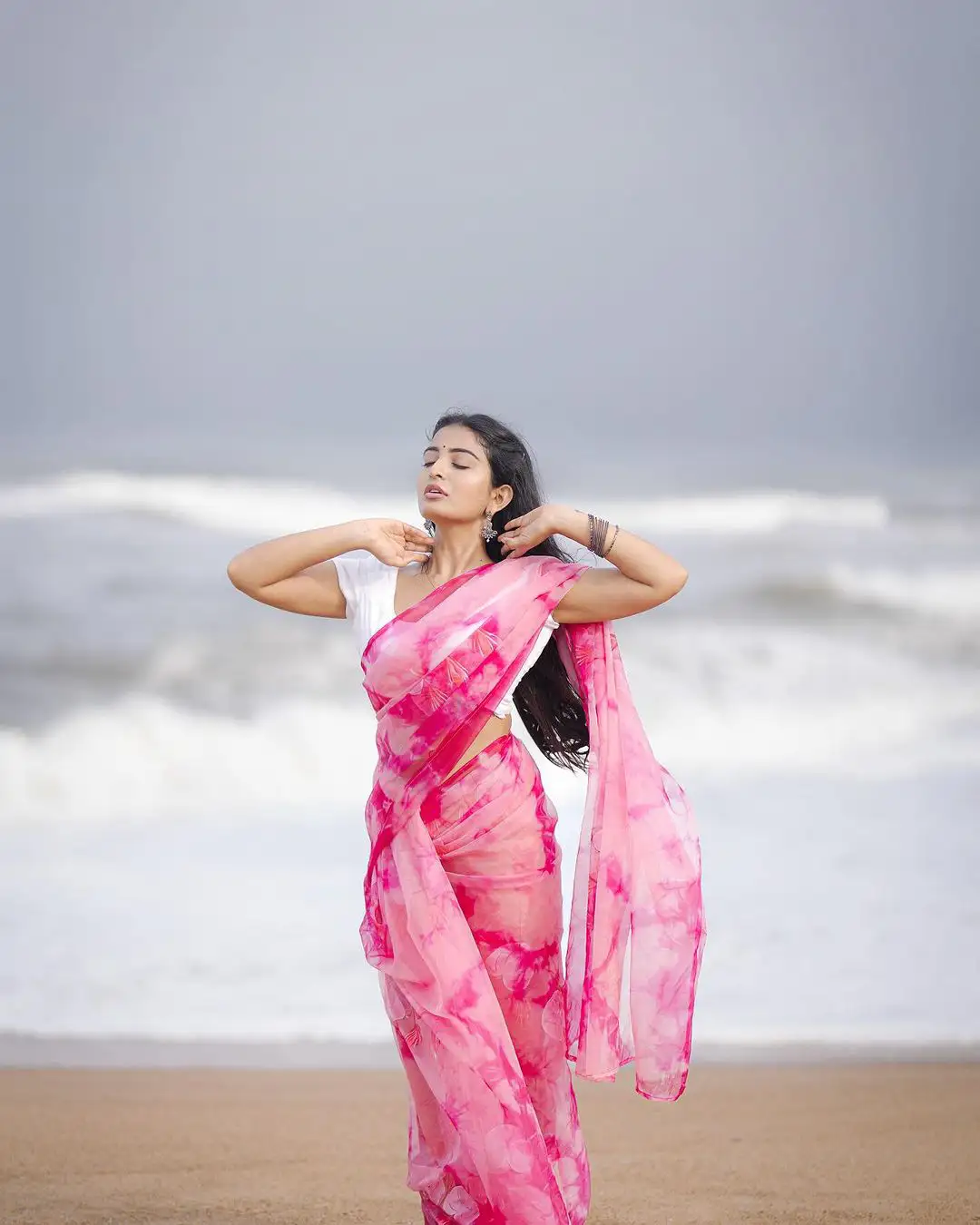 Ananya Nagalla Cute Photos in Saree at Beach