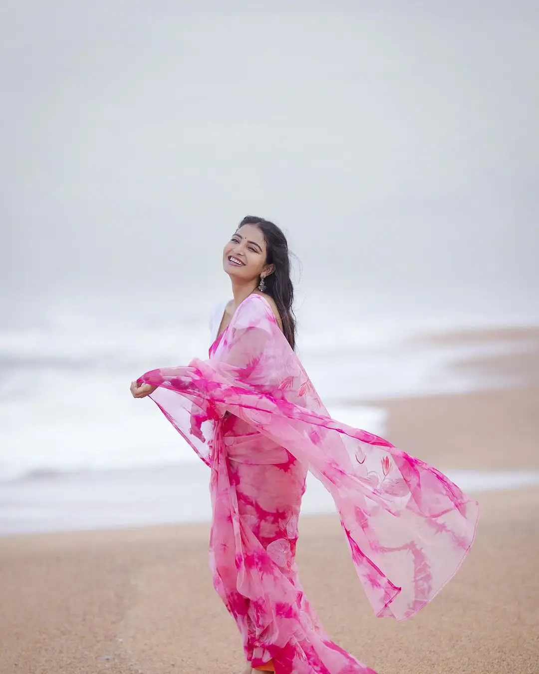 Ananya Nagalla Cute Photos in Saree at Beach