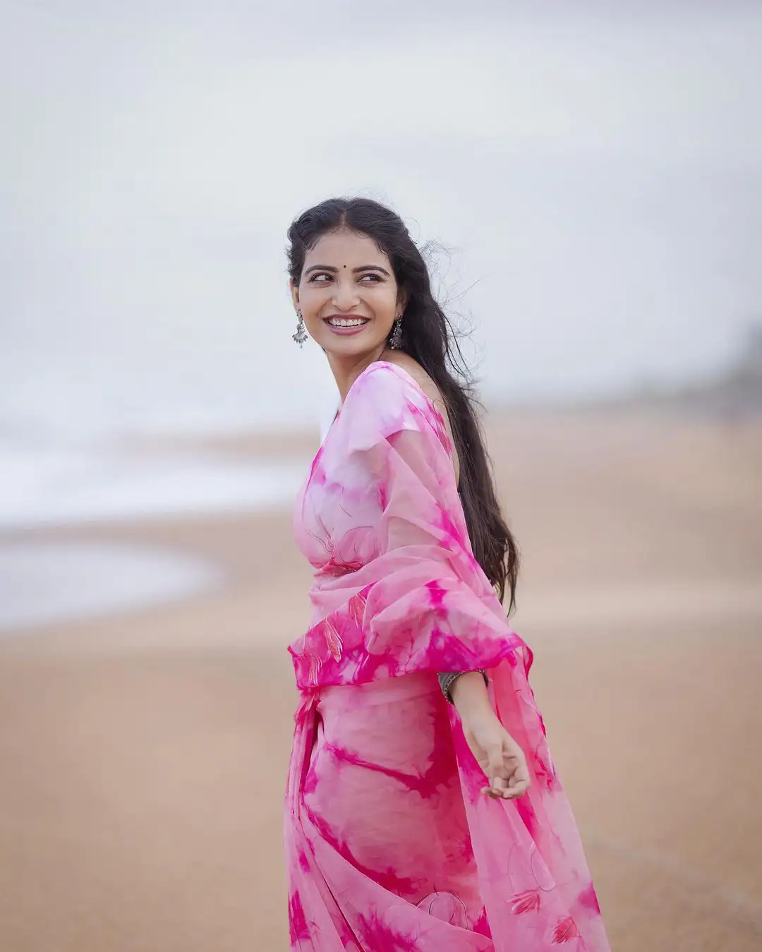 Ananya Nagalla Cute Photos in Saree at Beach