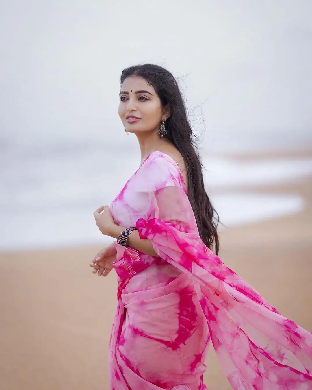 Ananya Nagalla Cute Photos in Saree at Beach