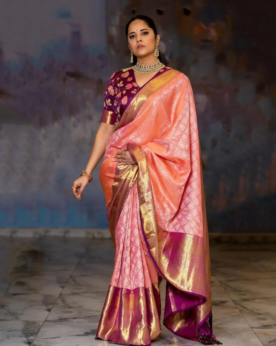 Anasuya Stunning Looks in Silk Saree