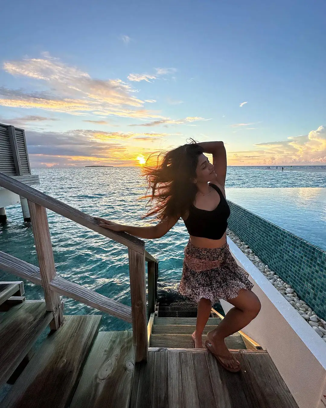 Eesha Rebba Poses in Maldives with Short Skirt Dress
