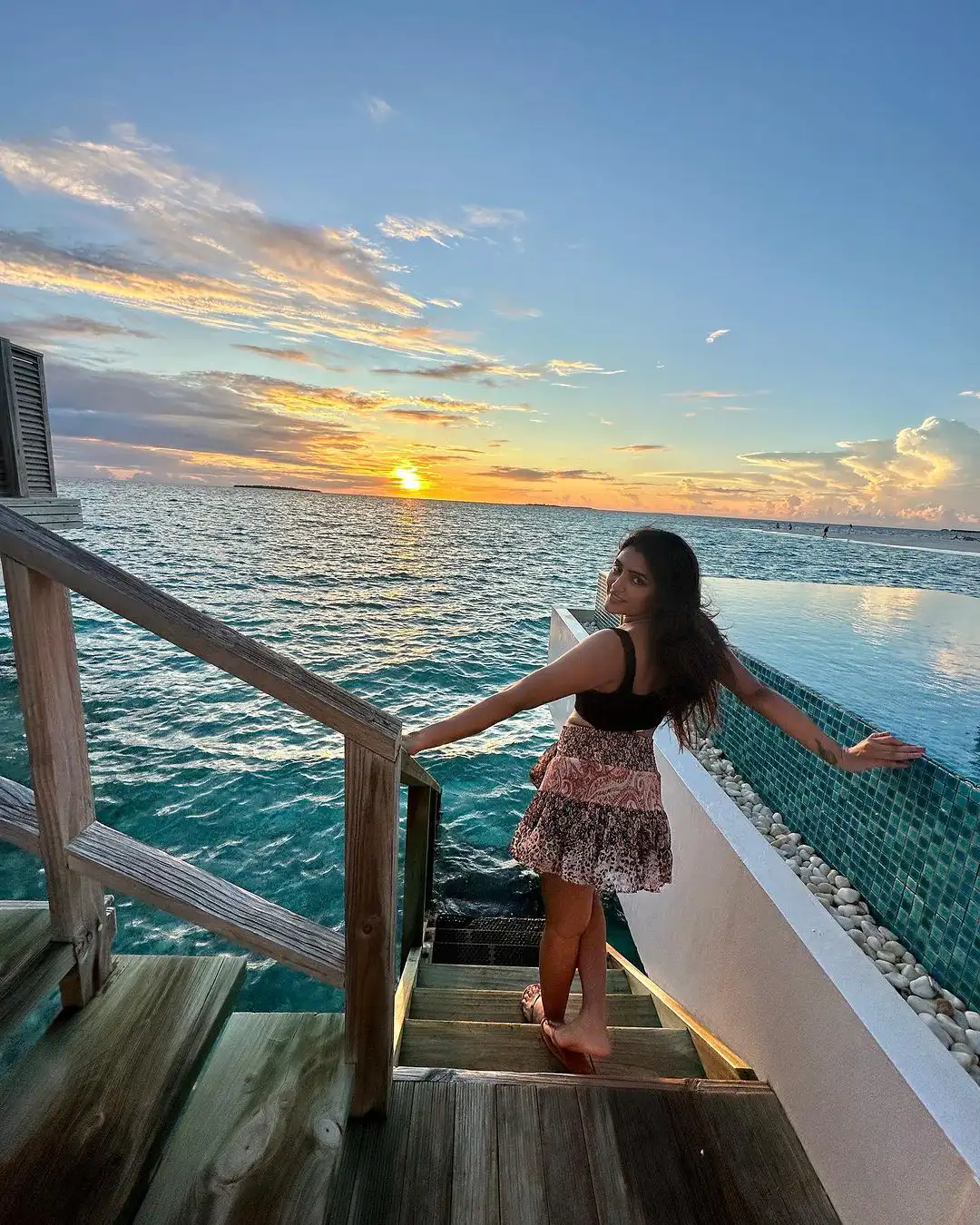 Eesha Rebba Poses in Maldives with Short Skirt Dress