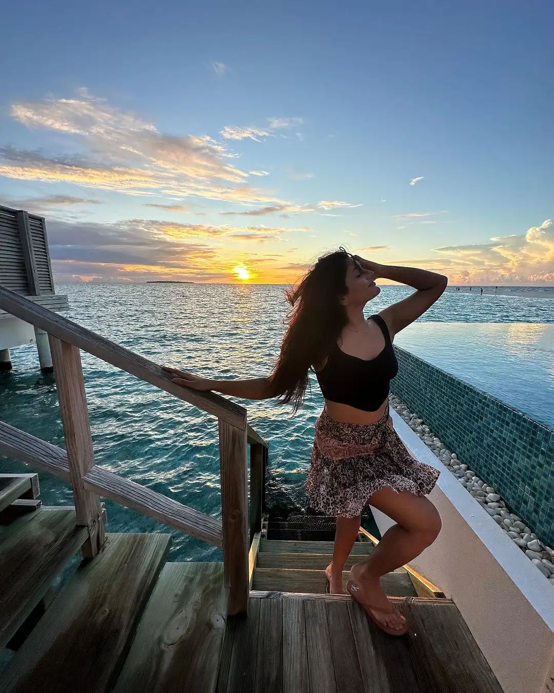 Eesha Rebba Poses in Maldives with Short Skirt Dress