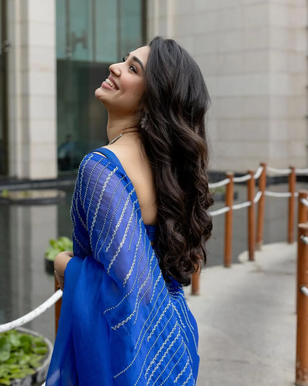 Krithi Shetty Stunning Looks in Blue Saree