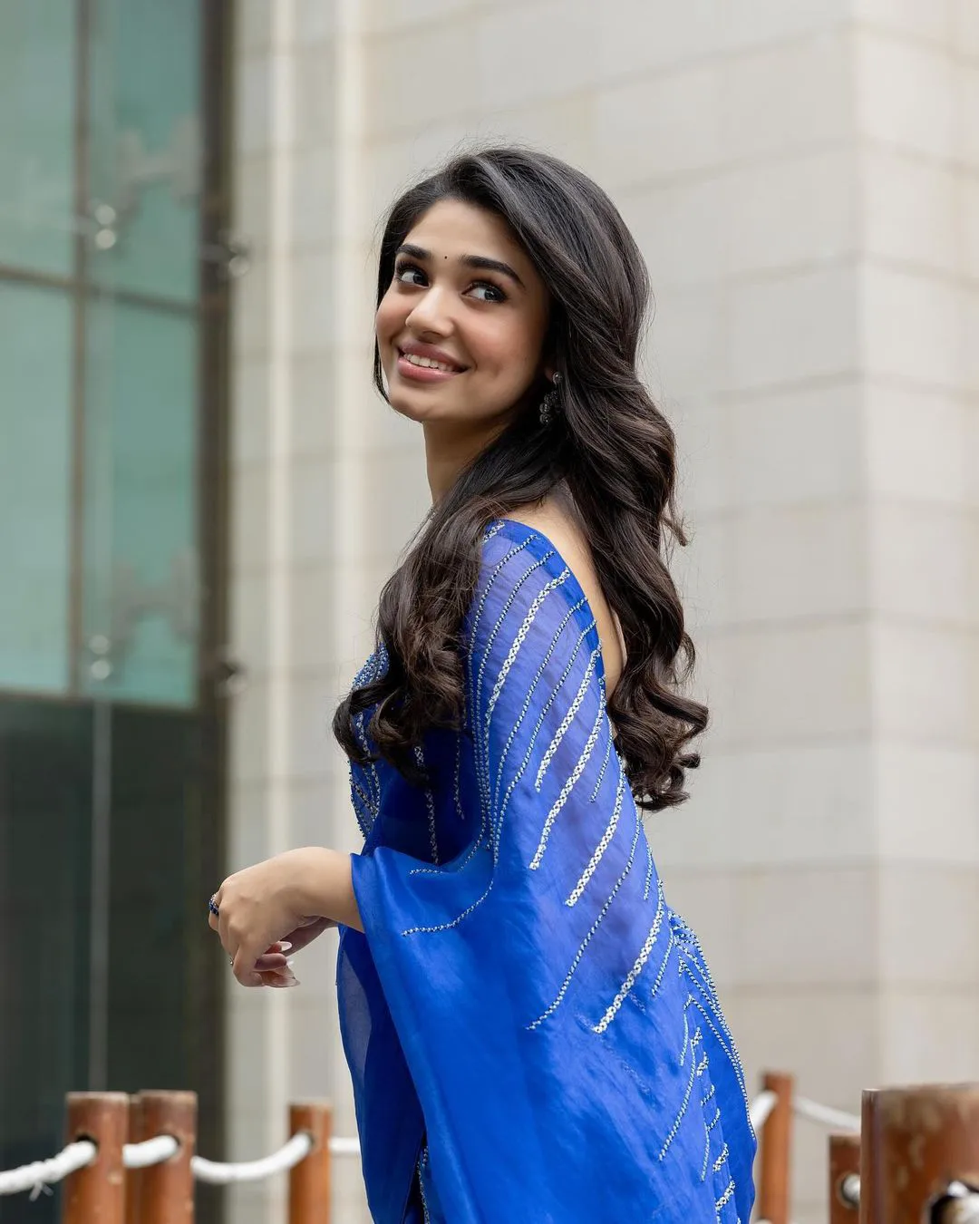 Krithi Shetty Stunning Looks in Blue Saree