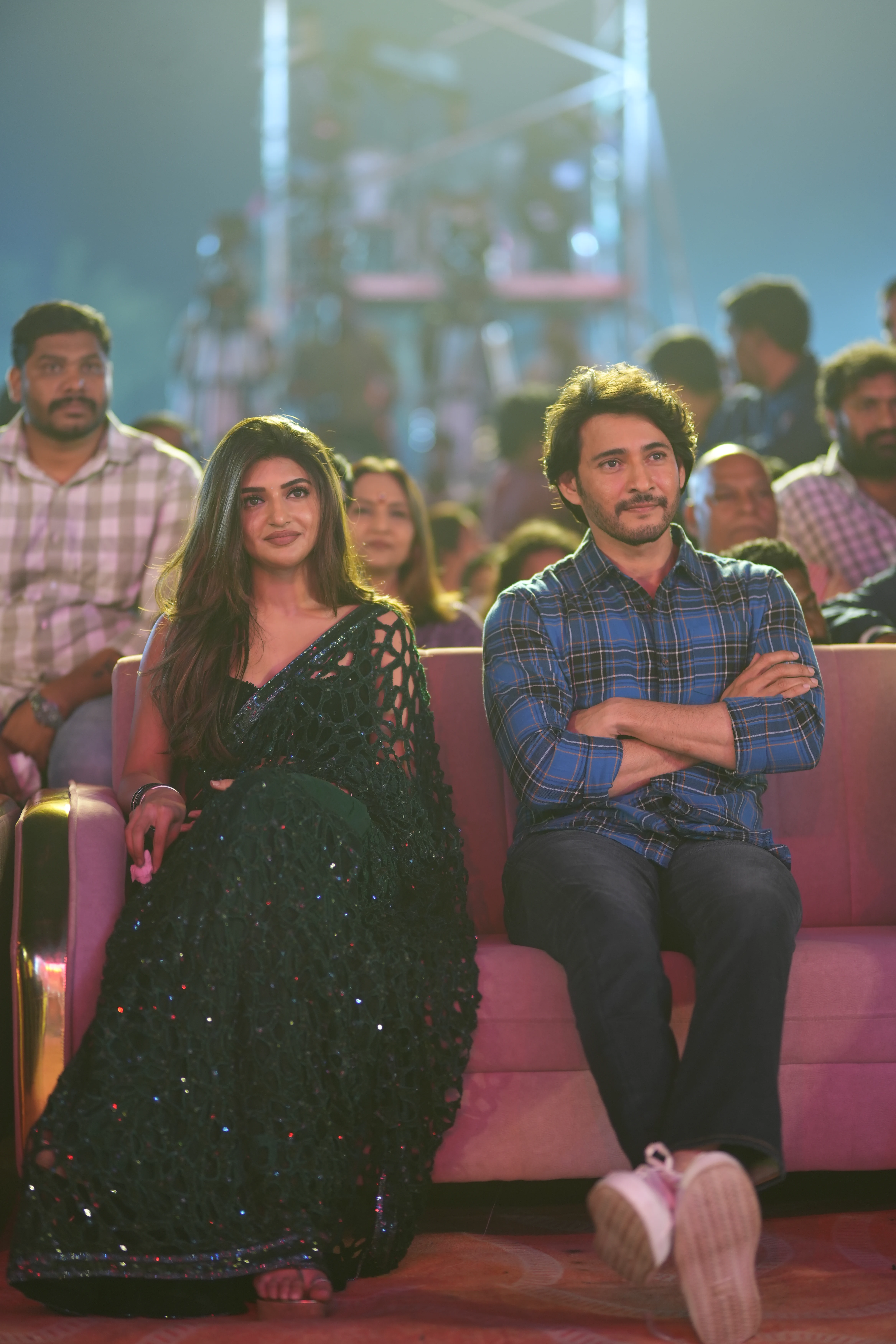 Mahesh Babu Sreeleela Meenakshi Chaudhary Photos at Guntur Kaaram pre release event