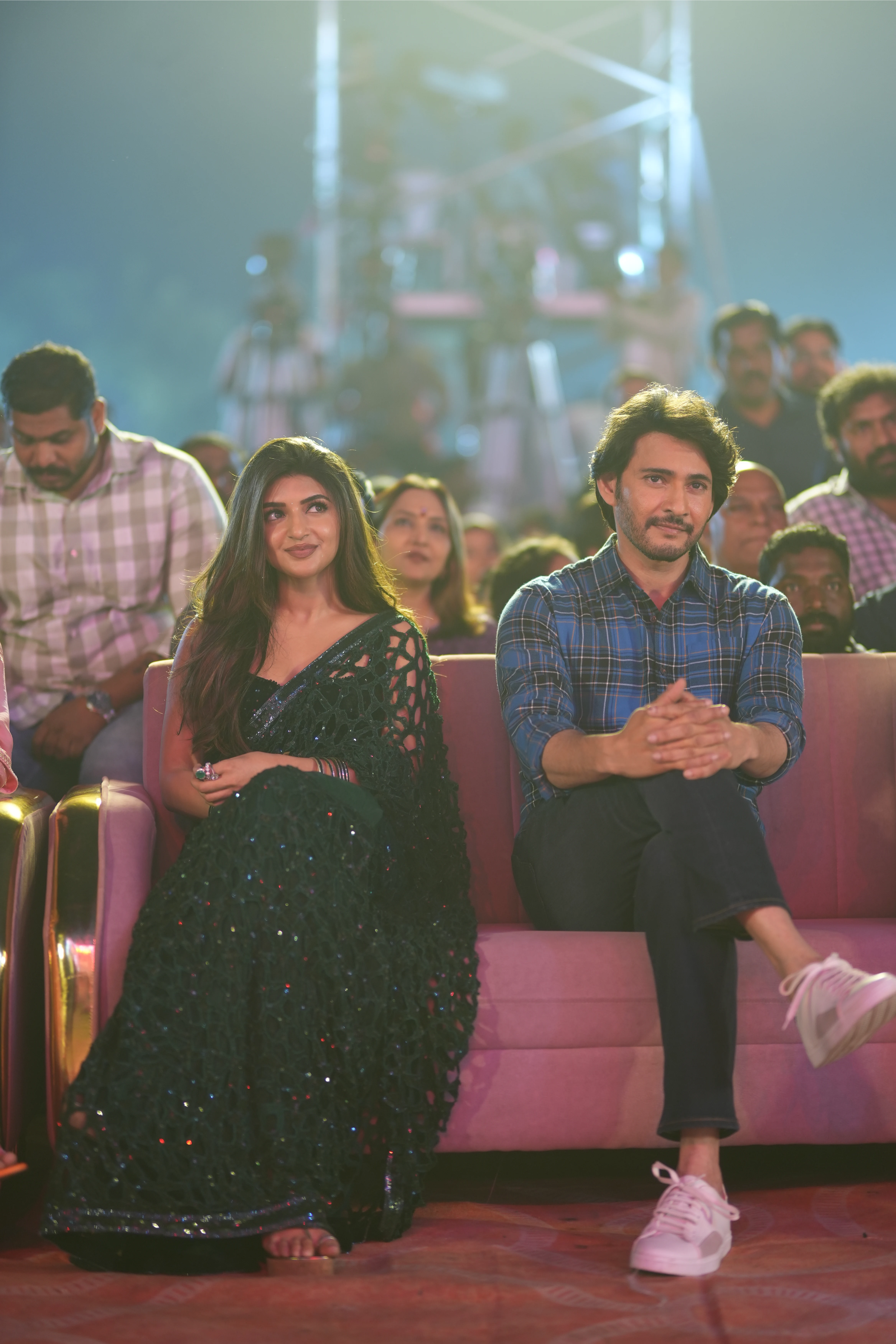 Mahesh Babu Sreeleela Meenakshi Chaudhary Photos at Guntur Kaaram pre release event