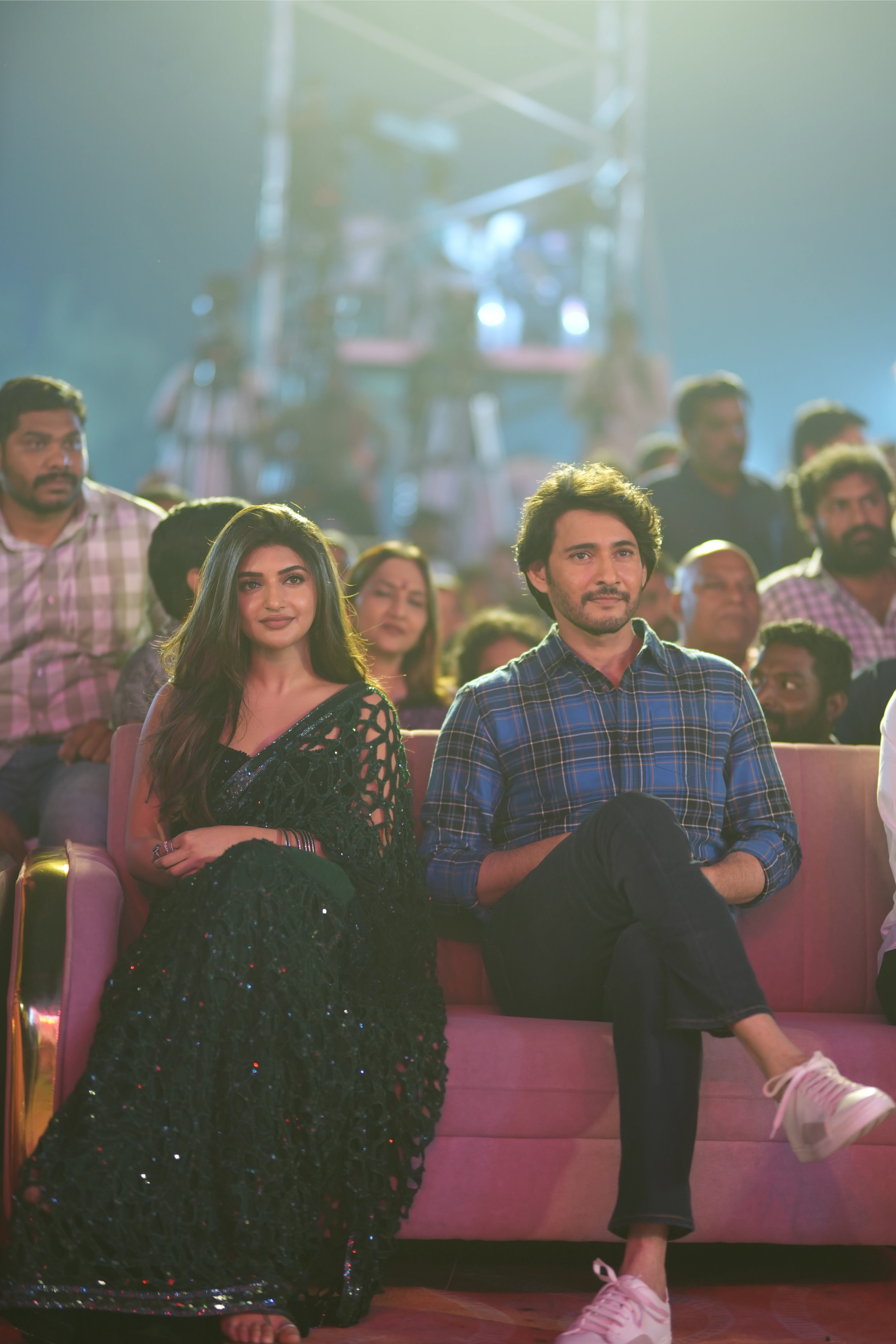 Mahesh Babu Sreeleela Meenakshi Chaudhary Photos at Guntur Kaaram pre release event