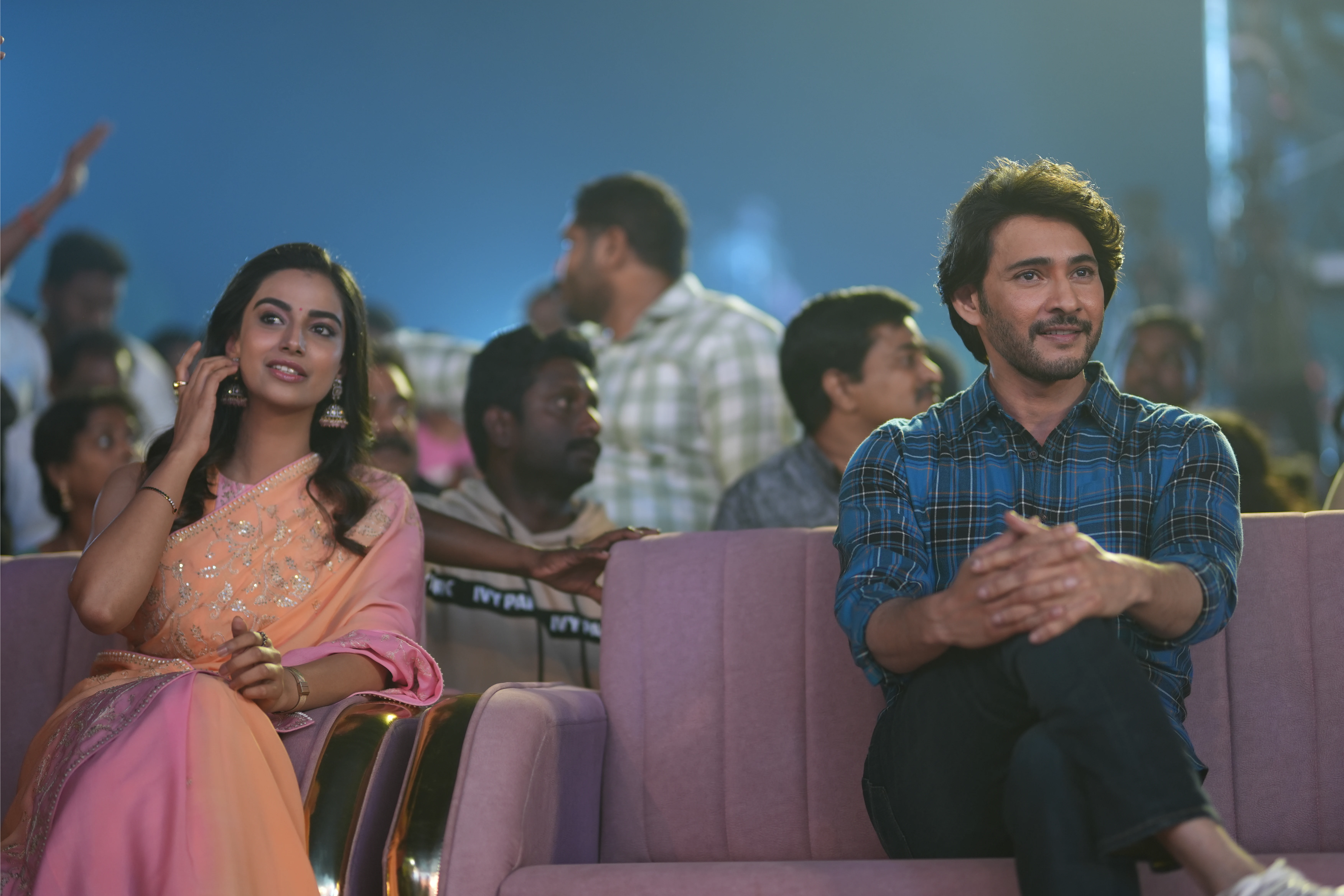 Mahesh Babu Sreeleela Meenakshi Chaudhary Photos at Guntur Kaaram pre release event