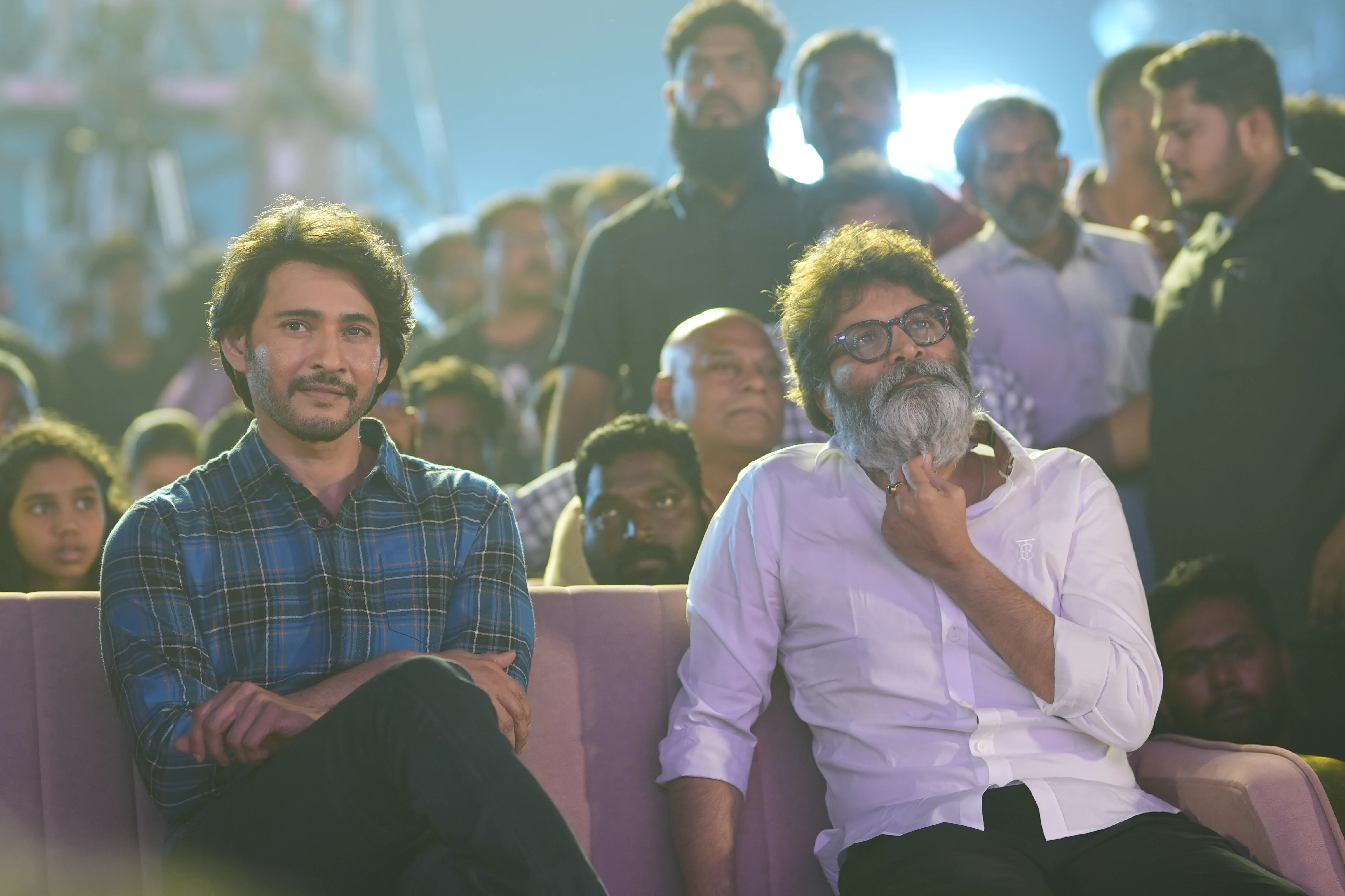 Mahesh Babu Sreeleela Meenakshi Chaudhary Photos at Guntur Kaaram pre release event