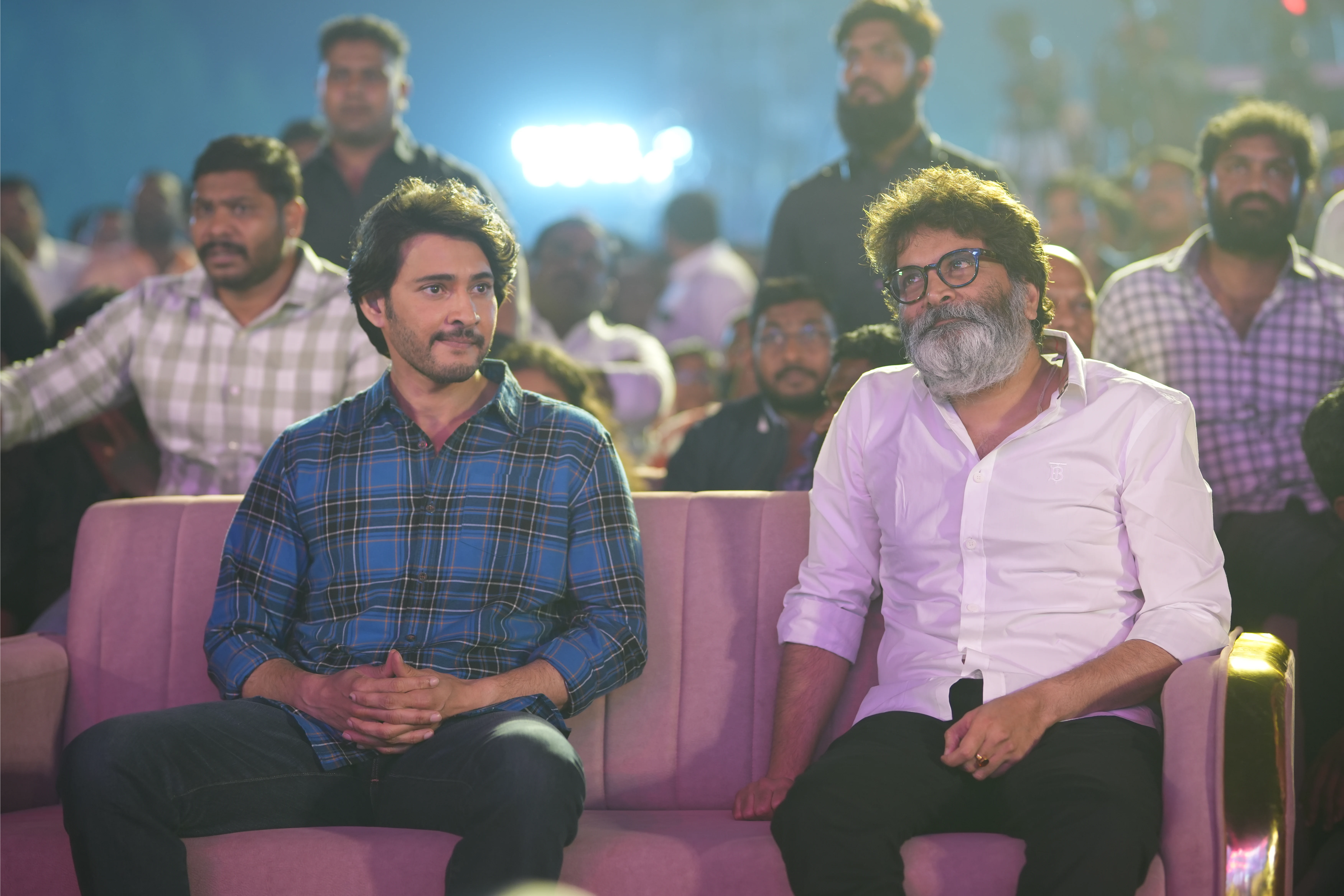Mahesh Babu Sreeleela Meenakshi Chaudhary Photos at Guntur Kaaram pre release event