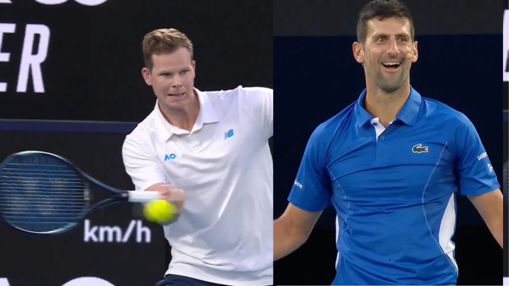 Steve Smith play tennis with Novak Djokovic