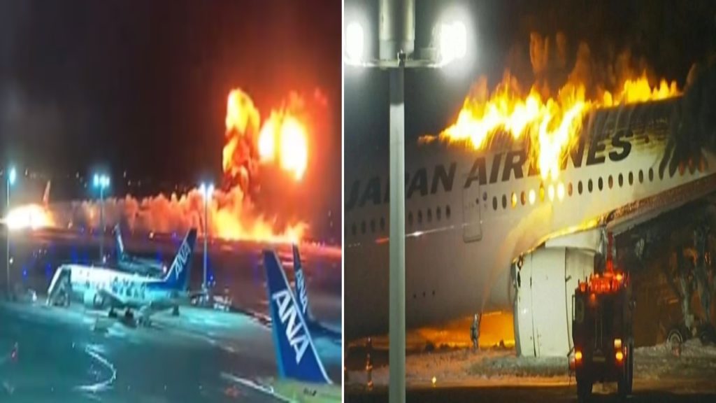 Plane catches fire on runway at Japan's Haneda airport