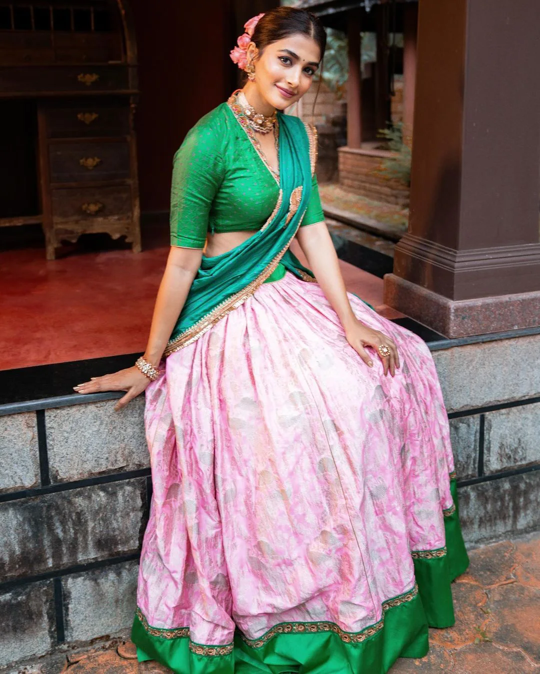 Pooja Hegde Cute Photos in Half Saree