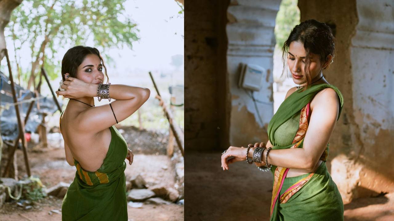 Ruhani Sharma : బ్యాక్ లెస్ ఫొటోలతో పల్లెటూరి పిల్లలా రుహాణి శర్మ..