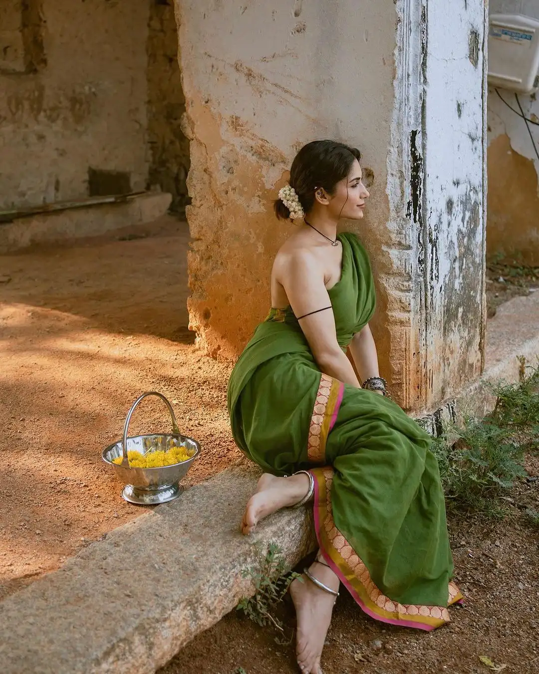 Ruhani Sharma Stunning Back Less Photos with Village Girl Looks